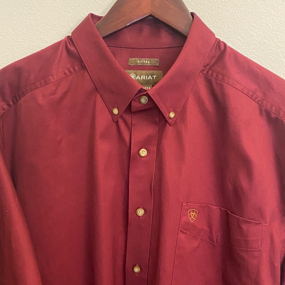 Ariat Men's Solid Twill Fitted Burgundy Casual Button Down Shirt. 10034226 XXL